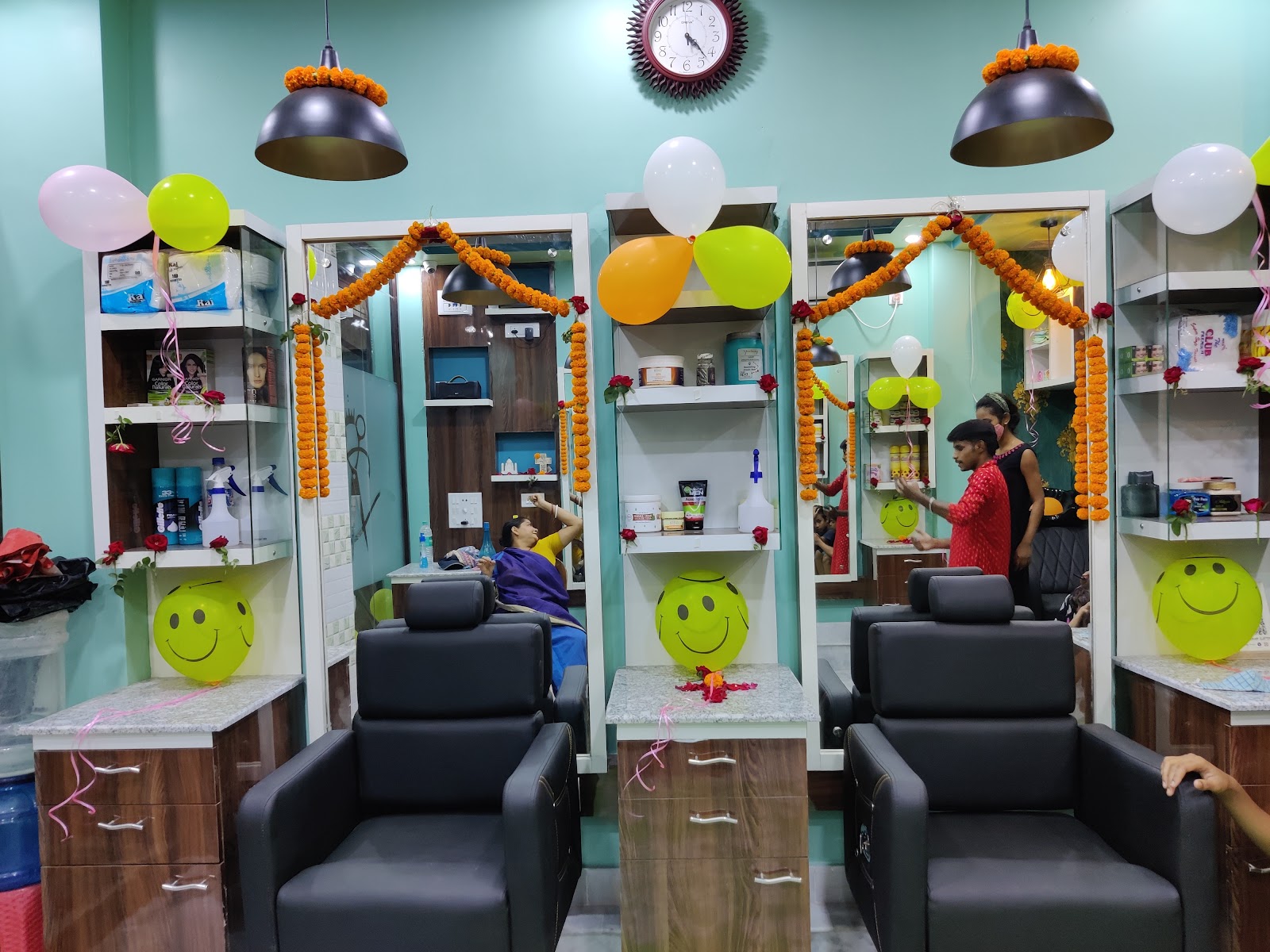 Inside Crown Saloon — styling stations and chairs